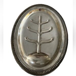 Vintage Silver Plated Meat Platter with Tree and Well Design